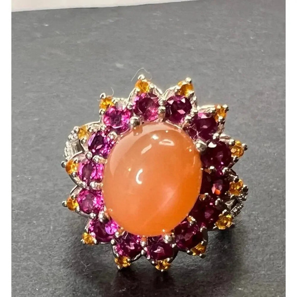 NEW Peach moonstone rhodolite garnet ring in sterling silver size 7 - Picture 7 of 16